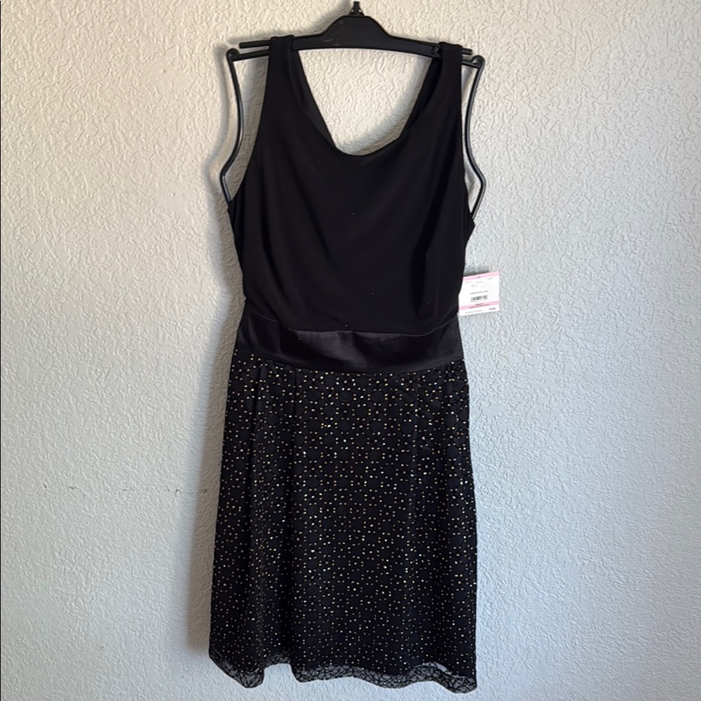 Anne Klein Black Midi Dress with Gold Accents